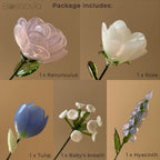 Pastel Mix Glass Bouquet – Ranunculus, Tulip, Hyacinth, White Rose & Baby's Breath