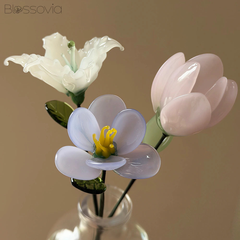 Grace Trio Glass Bouquet – Tulip, Lily & Freesia