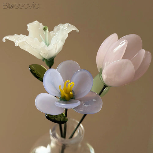 Grace Trio Glass Bouquet – Tulip, Lily & Freesia