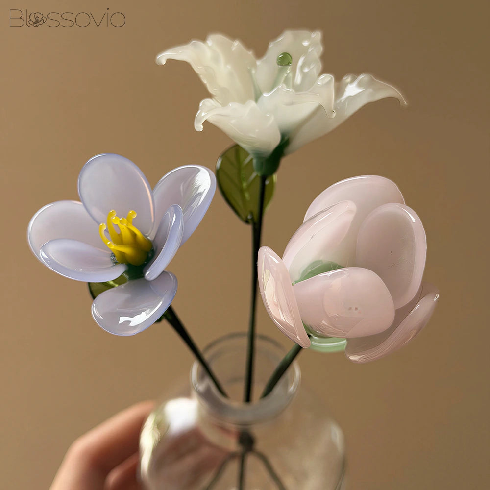 Grace Trio Glass Bouquet – Tulip, Lily & Freesia
