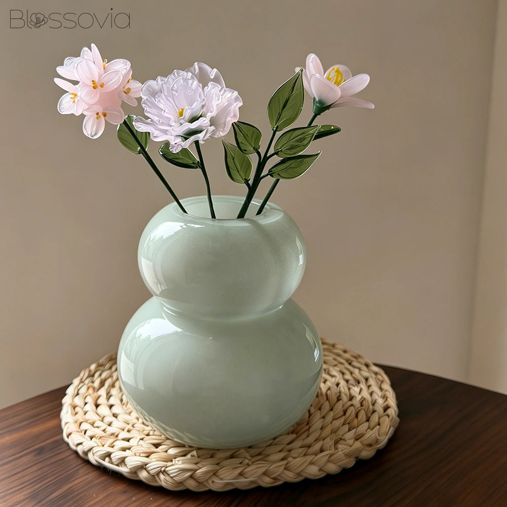 Grace Blush Glass Bouquet – Hydrangea, Freesia, Carnation & Leaf Branch