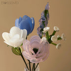 Pastel Mix Glass Bouquet – Ranunculus, Tulip, Hyacinth, White Rose & Baby's Breath