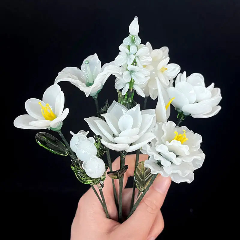 Blossovia white glass memorial flower bouquet, eternal sympathy blooms for honoring loved ones